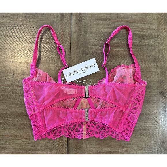 NWT For Love & Lemons Hot Pink Butterfly Lace Mesh Underwire Bra Women’s 34D NEW - Picture 14 of 16